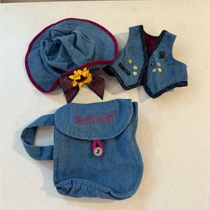 1994 Pleasant Company Miss AG Bear 3 Pc Denim Vest Hat Backpack Set
